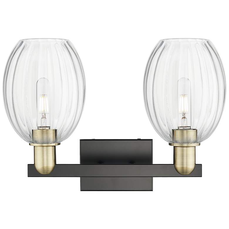Image 2 Preston 16"W 2 Light Black Brass Bath Light With Bell Clear Shade more views