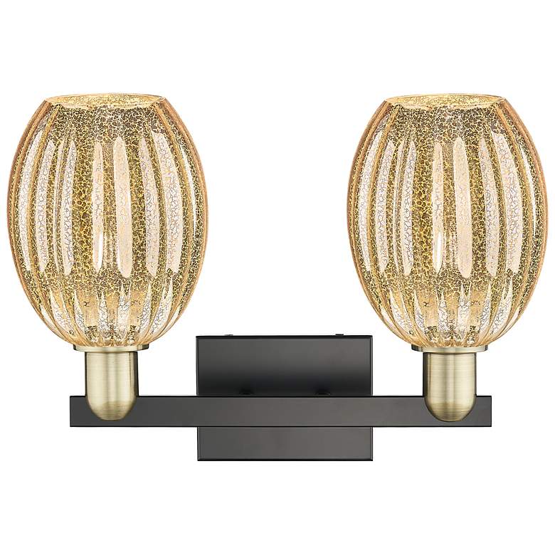 Image 2 Preston 16"W 2 Light Black Brass Bath Light With Bell Mercury Shade more views