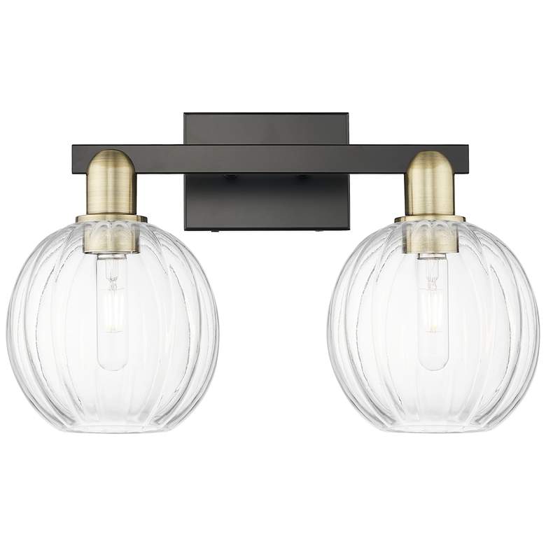 Image 1 Preston 16"W 2 Light Black Brass Bath Light With Clear Globe Shade