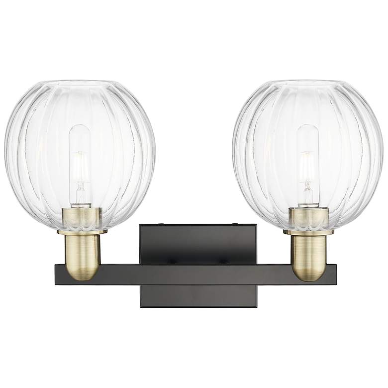 Image 2 Preston 16"W 2 Light Black Brass Bath Light With Clear Globe Shade more views