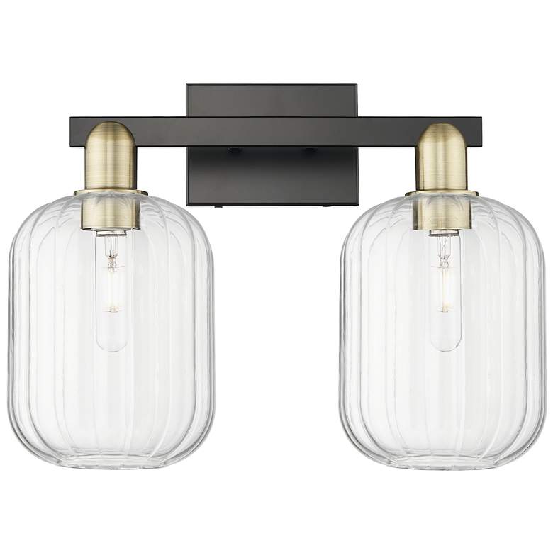 Image 1 Preston 16"W 2 Light Black Brass Bath Light With Clear Jar Shade