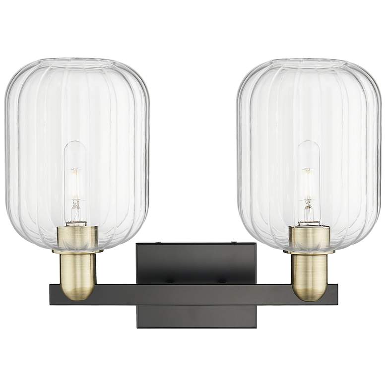 Image 2 Preston 16"W 2 Light Black Brass Bath Light With Clear Jar Shade more views