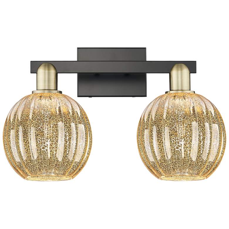 Image 1 Preston 16"W 2 Light Black Brass Bath Light With Mercury Globe Shade