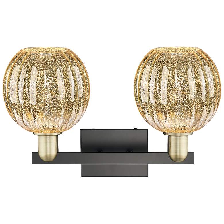 Image 2 Preston 16"W 2 Light Black Brass Bath Light With Mercury Globe Shade more views