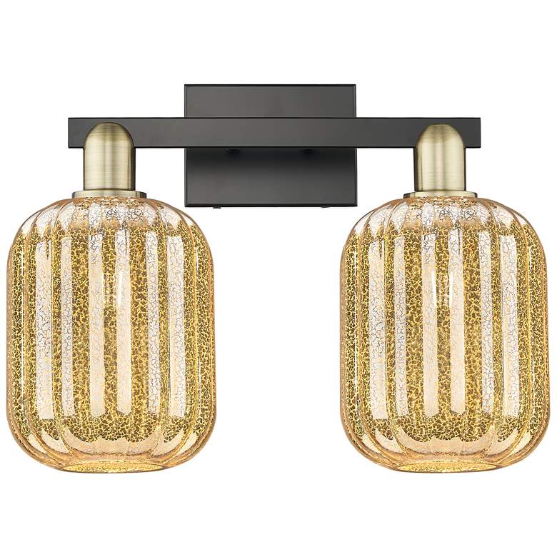 Image 1 Preston 16"W 2 Light Black Brass Bath Light With Mercury Jar Shade