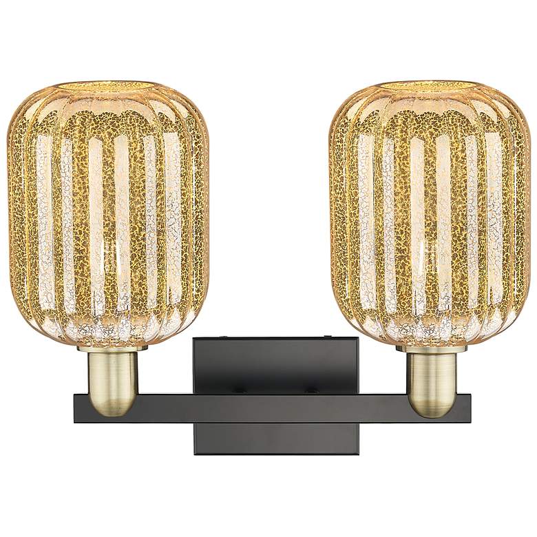 Image 2 Preston 16"W 2 Light Black Brass Bath Light With Mercury Jar Shade more views