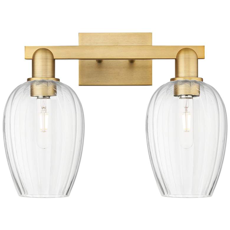Image 1 Preston 16"W 2 Light Brushed Brass Bath Light w/ Flute Clear Shade