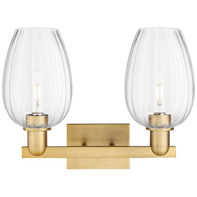 Image 2 Preston 16"W 2 Light Brushed Brass Bath Light w/ Flute Clear Shade more views