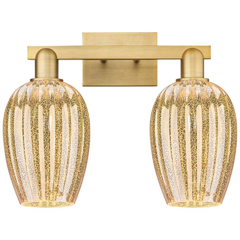 Image 1 Preston 16"W 2 Light Brushed Brass Bath Light w/ Flute Mercury Shade
