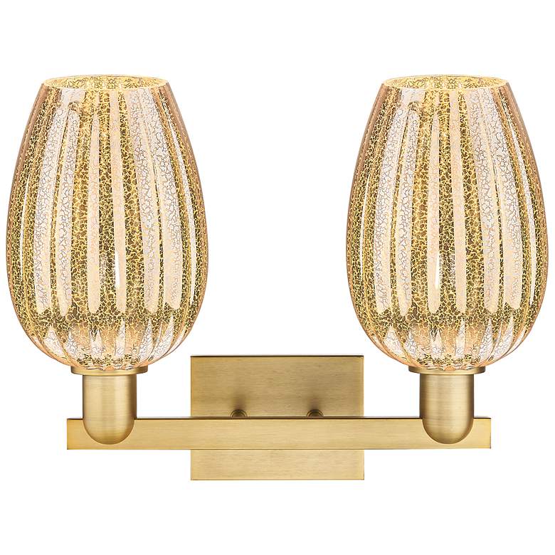 Image 2 Preston 16"W 2 Light Brushed Brass Bath Light w/ Flute Mercury Shade more views