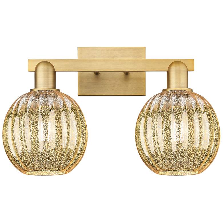 Image 1 Preston 16"W 2 Light Brushed Brass Bath Light w/ Globe Mercury Shade
