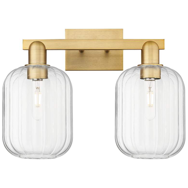 Image 1 Preston 16"W 2 Light Brushed Brass Bath Light w/ Jar Clear Shade