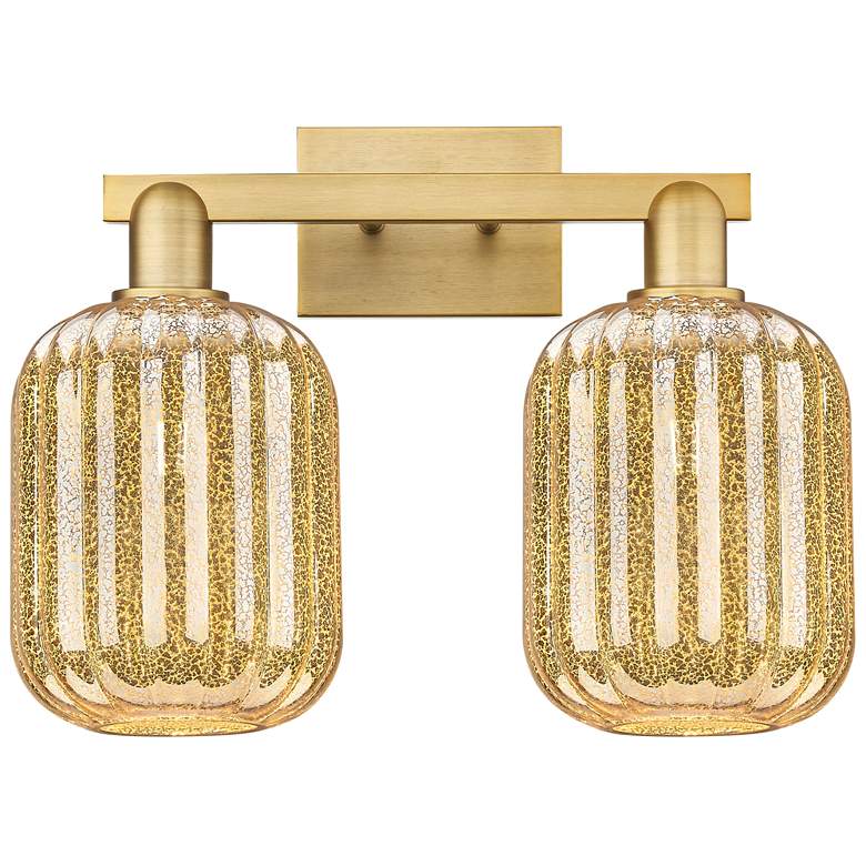 Image 1 Preston 16"W 2 Light Brushed Brass Bath Light w/ Jar Mercury Shade
