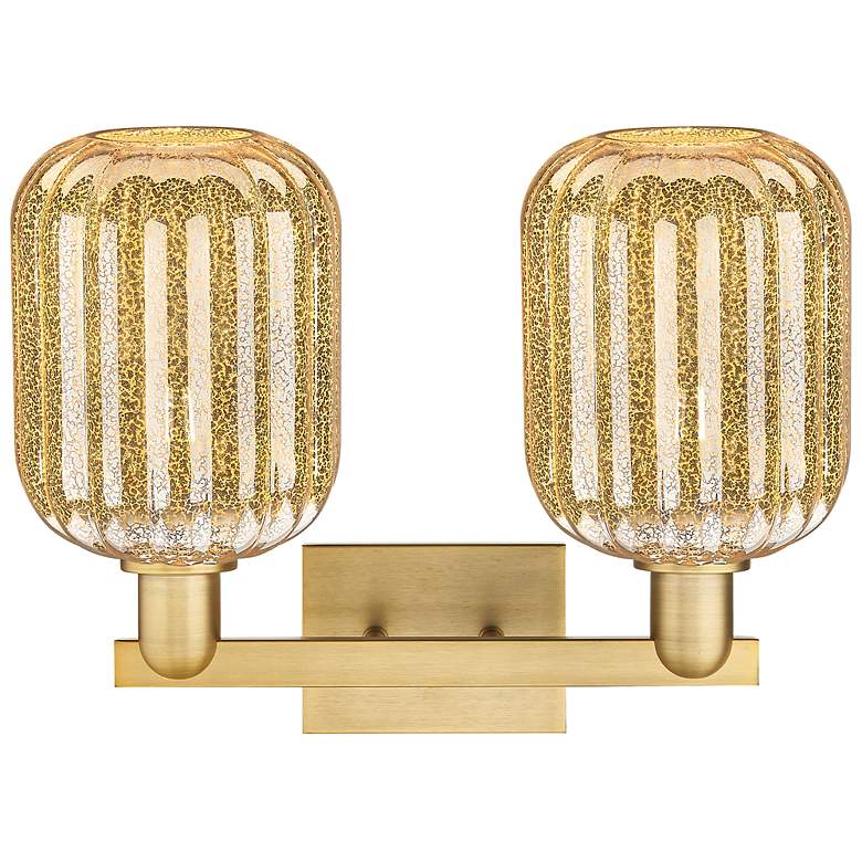 Image 2 Preston 16"W 2 Light Brushed Brass Bath Light w/ Jar Mercury Shade more views