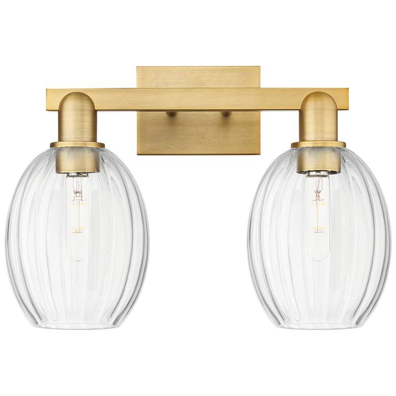 Image 1 Preston 16"W 2 Light Brushed Brass Bath Light With Bell Clear Shade