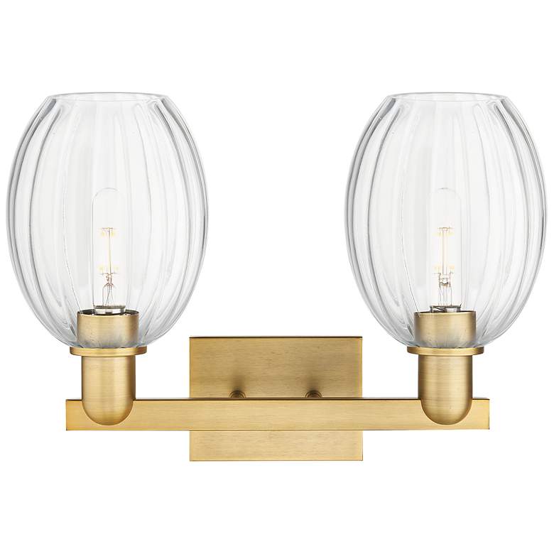 Image 2 Preston 16"W 2 Light Brushed Brass Bath Light With Bell Clear Shade more views