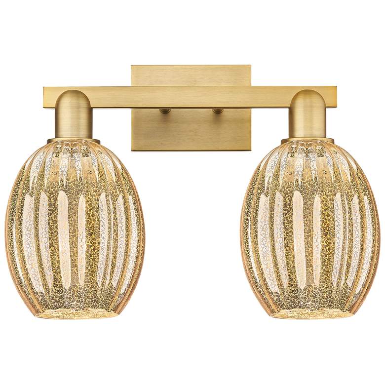 Image 1 Preston 16"W 2 Light Brushed Brass Bath Light With Bell Mercury Shade