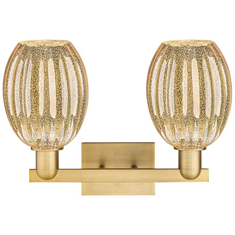 Image 2 Preston 16"W 2 Light Brushed Brass Bath Light With Bell Mercury Shade more views