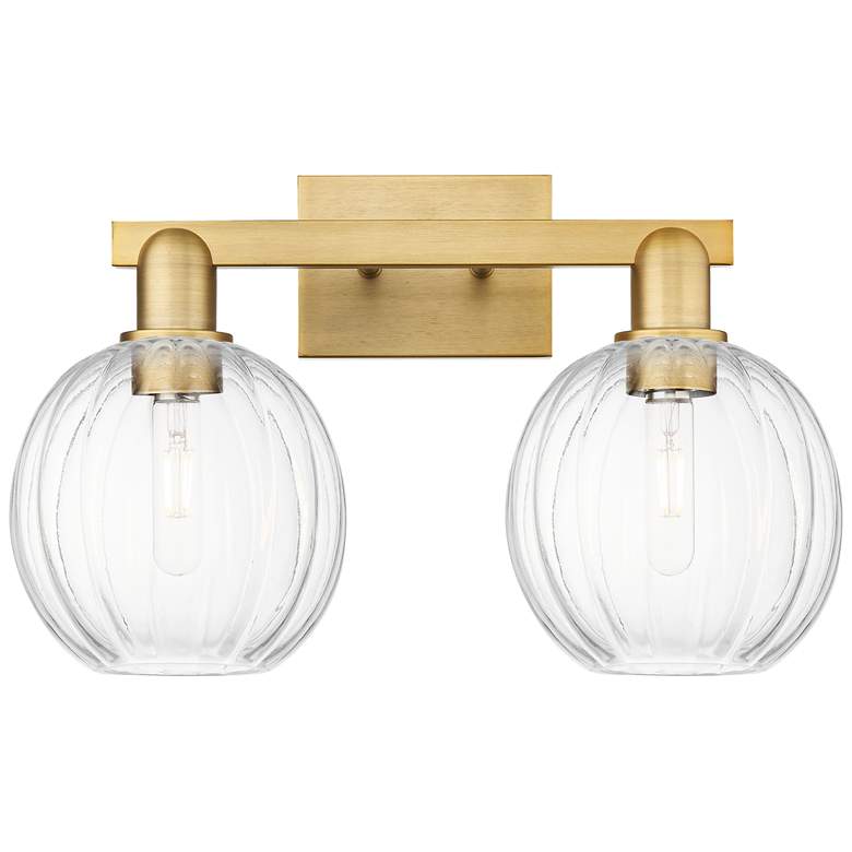 Image 1 Preston 16"W 2 Light Brushed Brass Bath Light With Clear Globe Shade