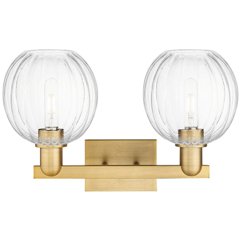 Image 2 Preston 16"W 2 Light Brushed Brass Bath Light With Clear Globe Shade more views