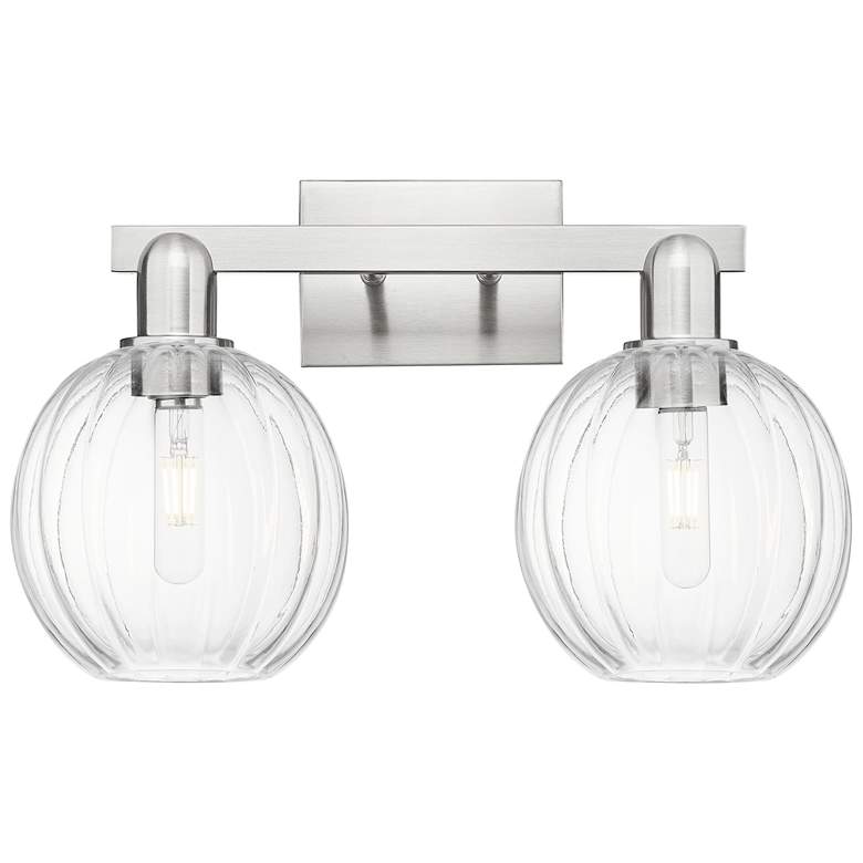 Image 1 Preston 16"W 2 Light Brushed Nickel Bath Light w/ Globe Clear Shade