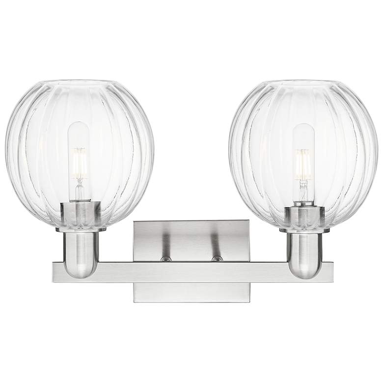 Image 2 Preston 16"W 2 Light Brushed Nickel Bath Light w/ Globe Clear Shade more views