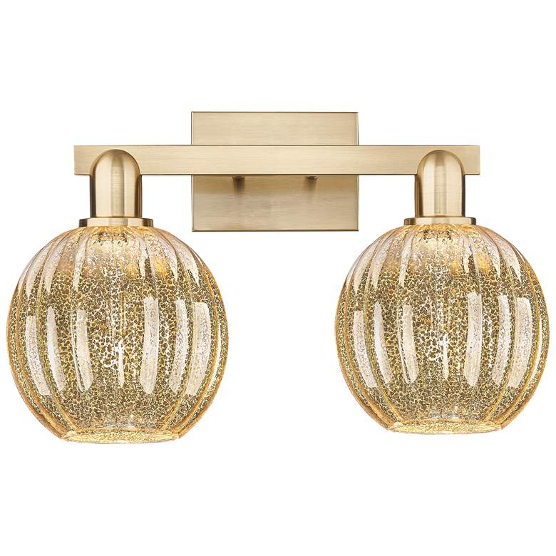 Image 1 Preston 16"W 2 Light Champagne Bath Light With Mercury Globe Shade