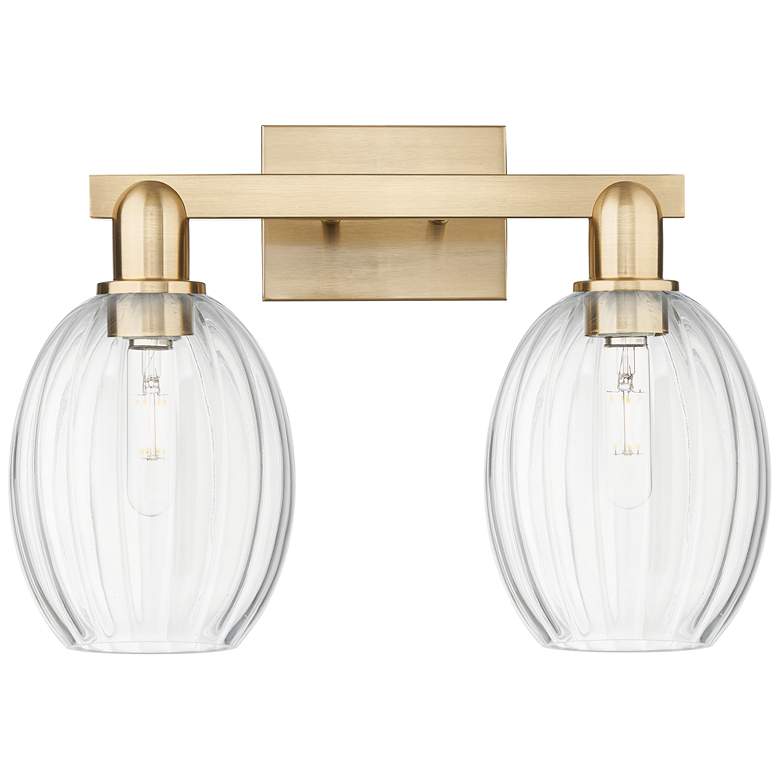 Image 1 Preston 16"W 2 Light Champagne Bronze Bath Light With Bell Clear Shade