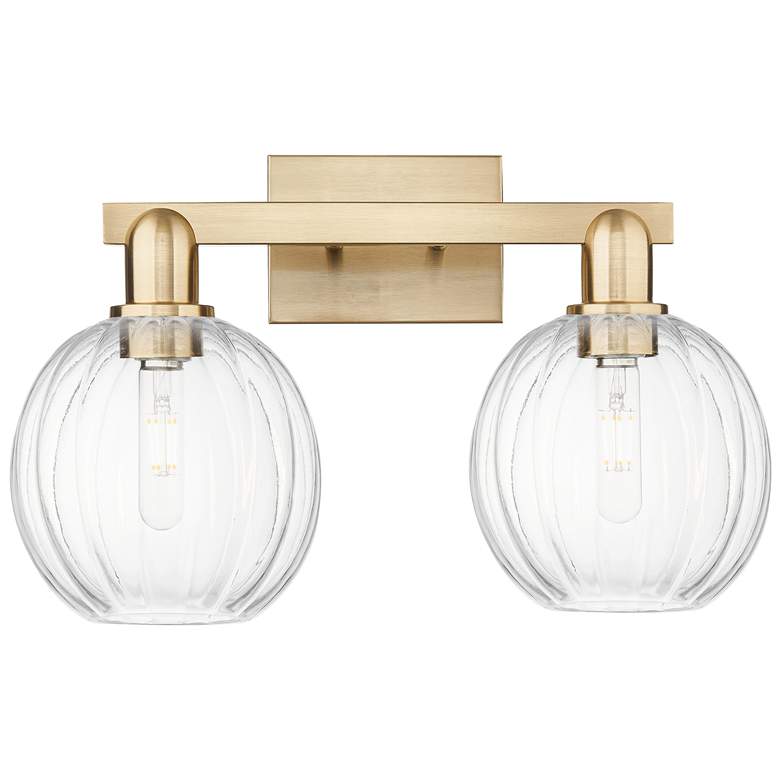 Image 1 Preston 16"W 2 Light Champagne Bronze Bath Light With Clear Globe Shade