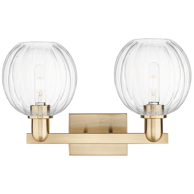 Image 2 Preston 16"W 2 Light Champagne Bronze Bath Light With Clear Globe Shade more views