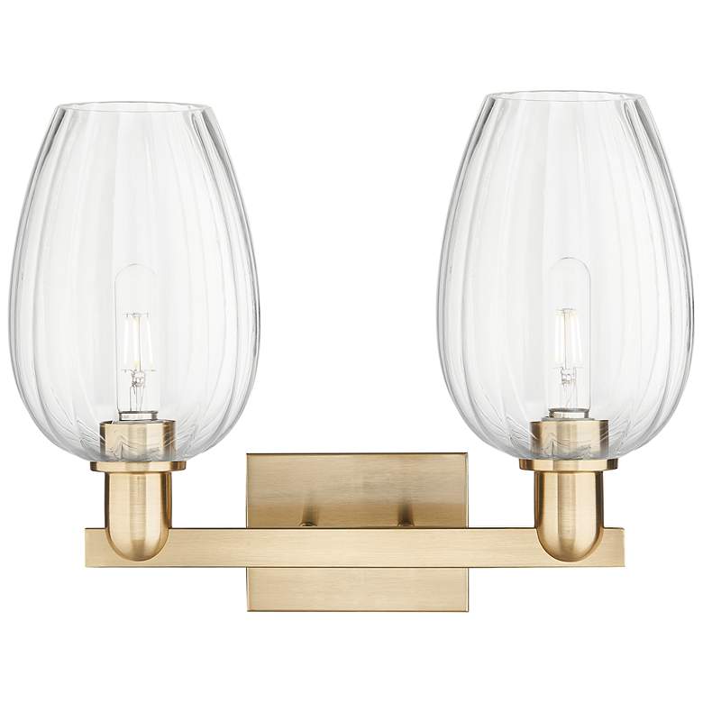 Image 2 Preston 16"W 2 Light Champagne Bronze Bath Light With Flute Clear Shade more views