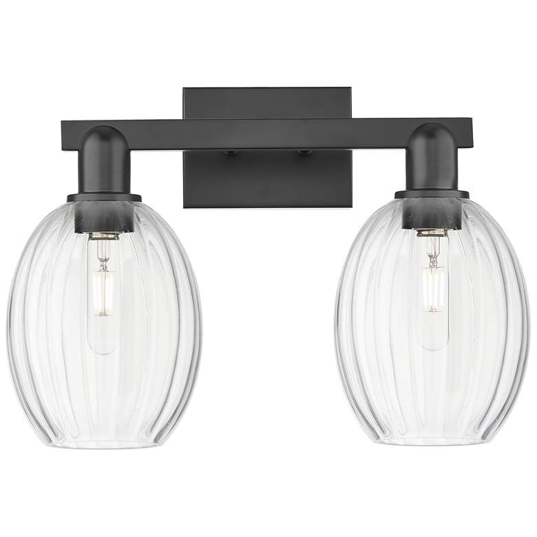 Image 1 Preston 16"W 2 Light Matte Black Bath Light With Bell Clear Shade