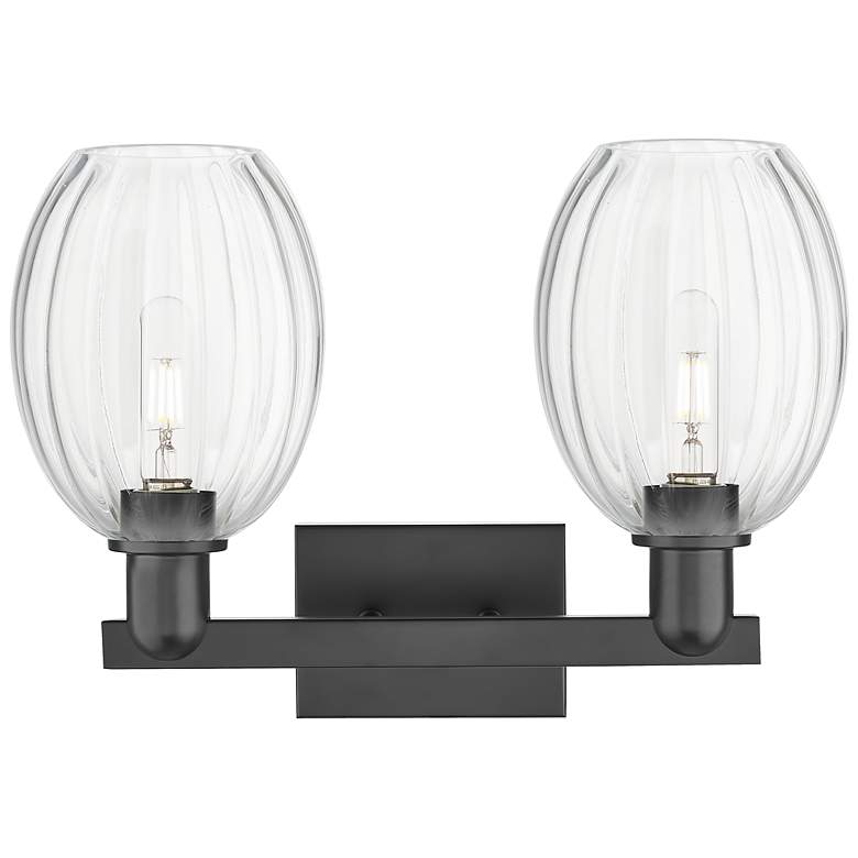 Image 2 Preston 16"W 2 Light Matte Black Bath Light With Bell Clear Shade more views
