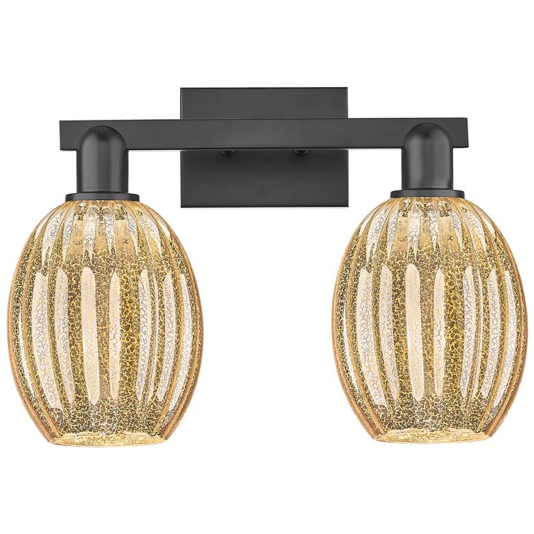 Image 1 Preston 16"W 2 Light Matte Black Bath Light With Bell Mercury Shade