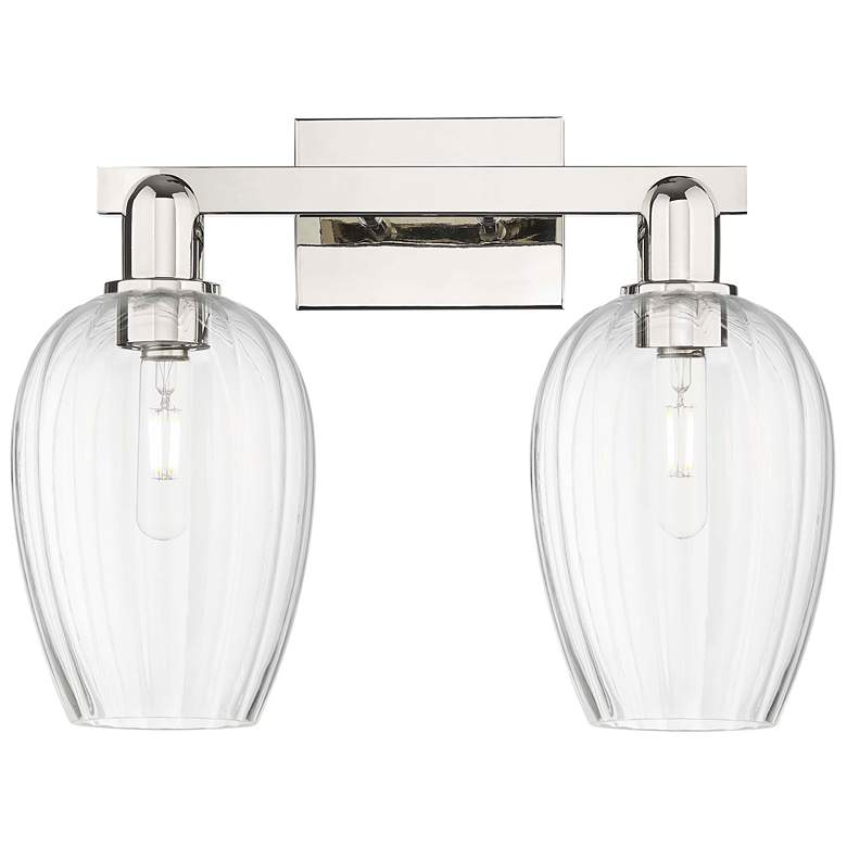 Image 1 Preston 16"W 2 Light Nickel Bath Vanity Light With Flute Clear Shade