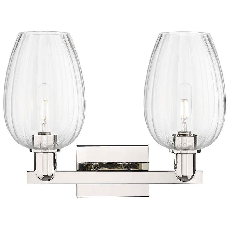 Image 2 Preston 16"W 2 Light Nickel Bath Vanity Light With Flute Clear Shade more views