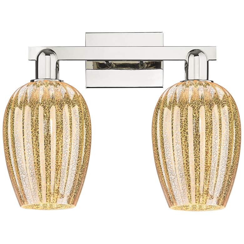 Image 1 Preston 16"W 2 Light Nickel Bath Vanity Light With Flute Mercury Shade
