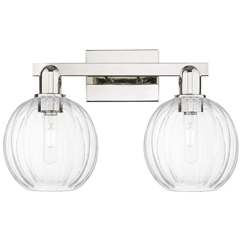 Image 1 Preston 16"W 2 Light Nickel Bath Vanity Light With Globe Clear Shade