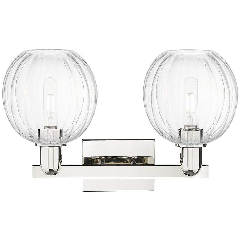 Image 2 Preston 16"W 2 Light Nickel Bath Vanity Light With Globe Clear Shade more views