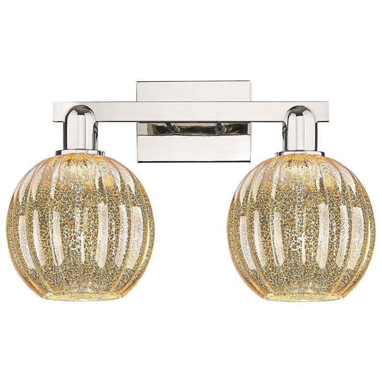 Image 1 Preston 16"W 2 Light Nickel Bath Vanity Light With Globe Mercury Shade