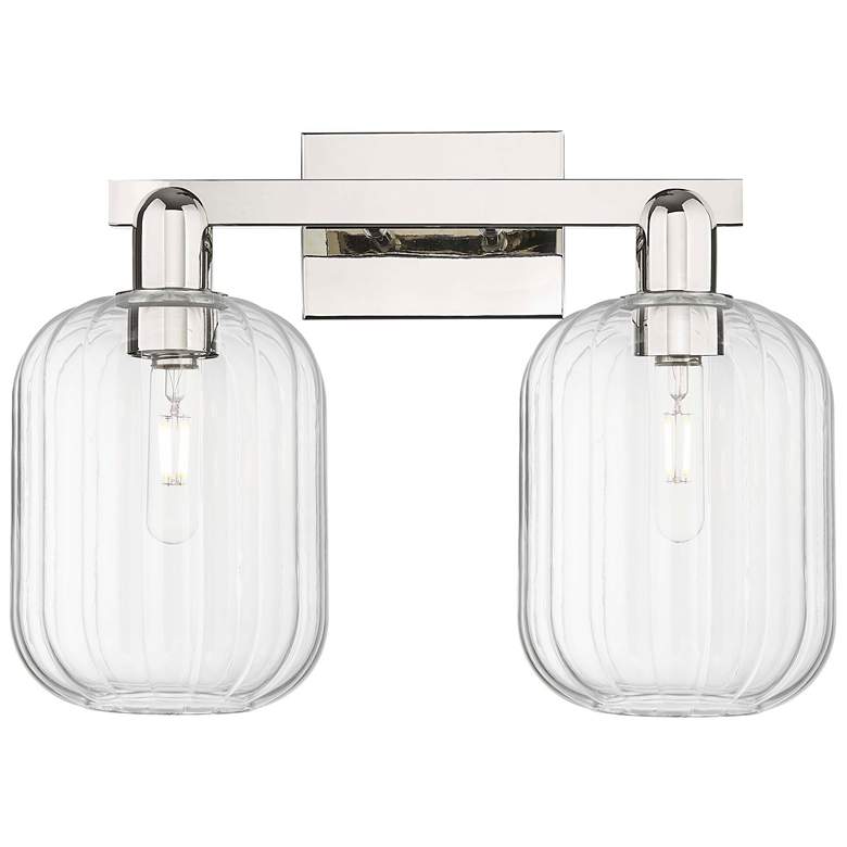 Image 1 Preston 16"W 2 Light Nickel Bath Vanity Light With Jar Clear Shade
