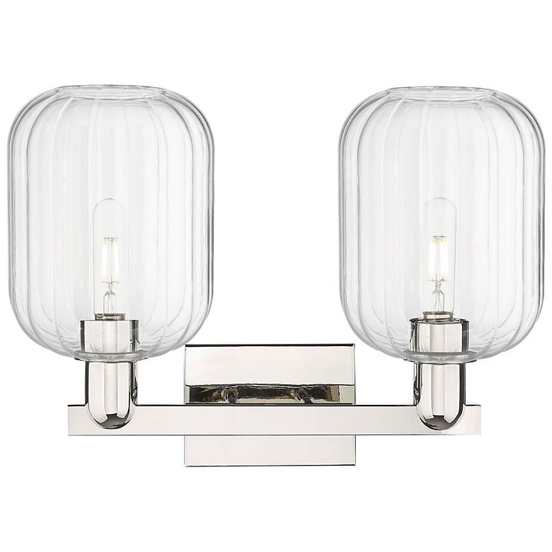 Image 2 Preston 16"W 2 Light Nickel Bath Vanity Light With Jar Clear Shade more views