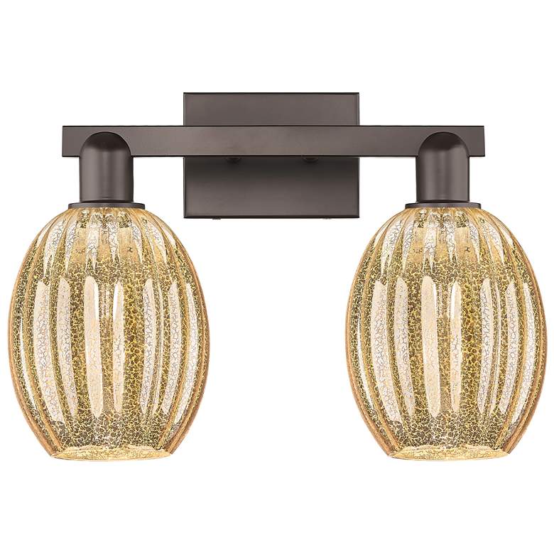Image 1 Preston 16"W 2 Light Oil Rubbed Bronze Bath Light w/ Bell Mercury Shade
