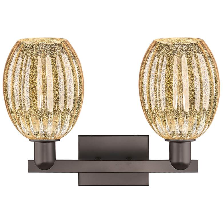 Image 2 Preston 16"W 2 Light Oil Rubbed Bronze Bath Light w/ Bell Mercury Shade more views