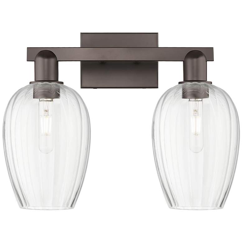 Image 1 Preston 16"W 2 Light Oil Rubbed Bronze Bath Light w/ Flute Clear Shade