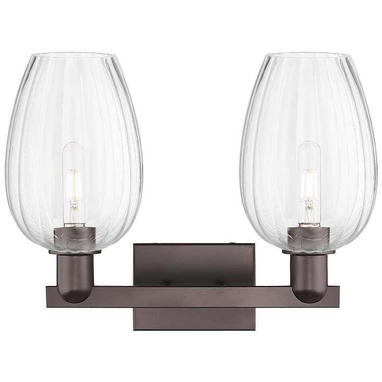 Image 2 Preston 16"W 2 Light Oil Rubbed Bronze Bath Light w/ Flute Clear Shade more views