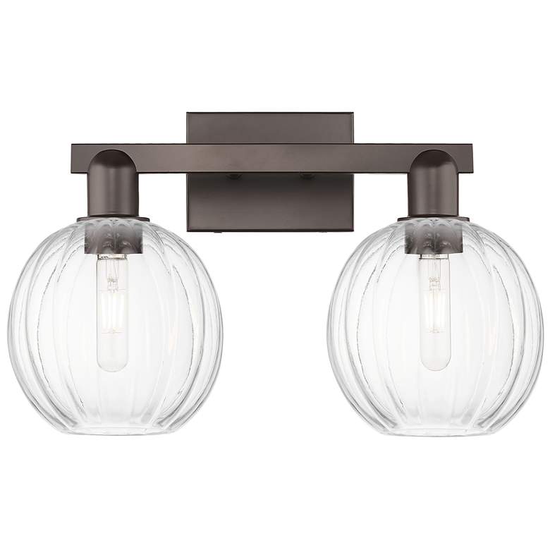Image 1 Preston 16"W 2 Light Oil Rubbed Bronze Bath Light w/ Globe Clear Shade