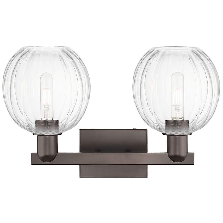 Image 2 Preston 16"W 2 Light Oil Rubbed Bronze Bath Light w/ Globe Clear Shade more views