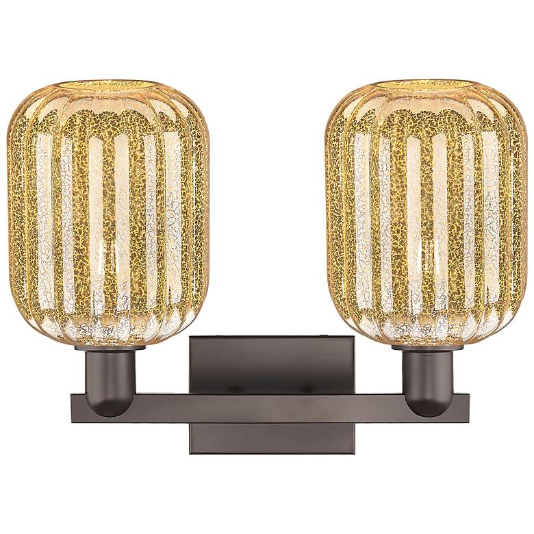 Image 2 Preston 16"W 2 Light Oil Rubbed Bronze Bath Light w/ Mercury Jar Shade more views