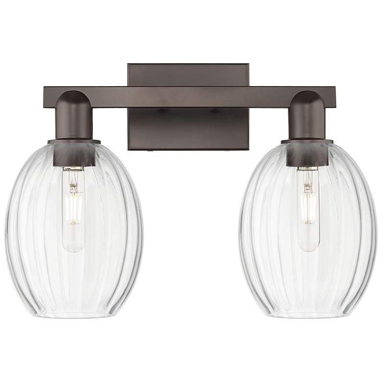 Image 1 Preston 16"W 2 Light Oil Rubbed Bronze Bath Light With Bell Clear Shade